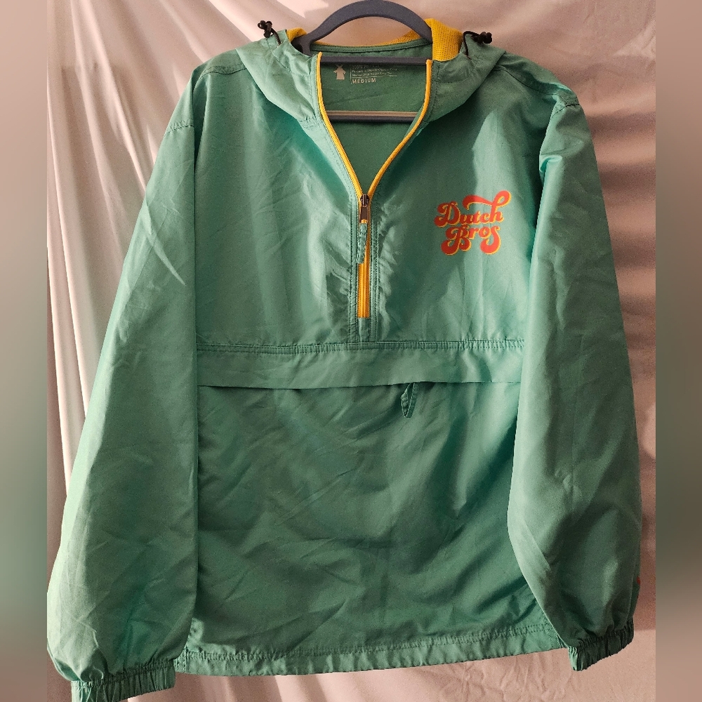 Dutch Bros Jacket Half Zip Pullover Green/ Teal Windbreaker Hoodie Size S‎